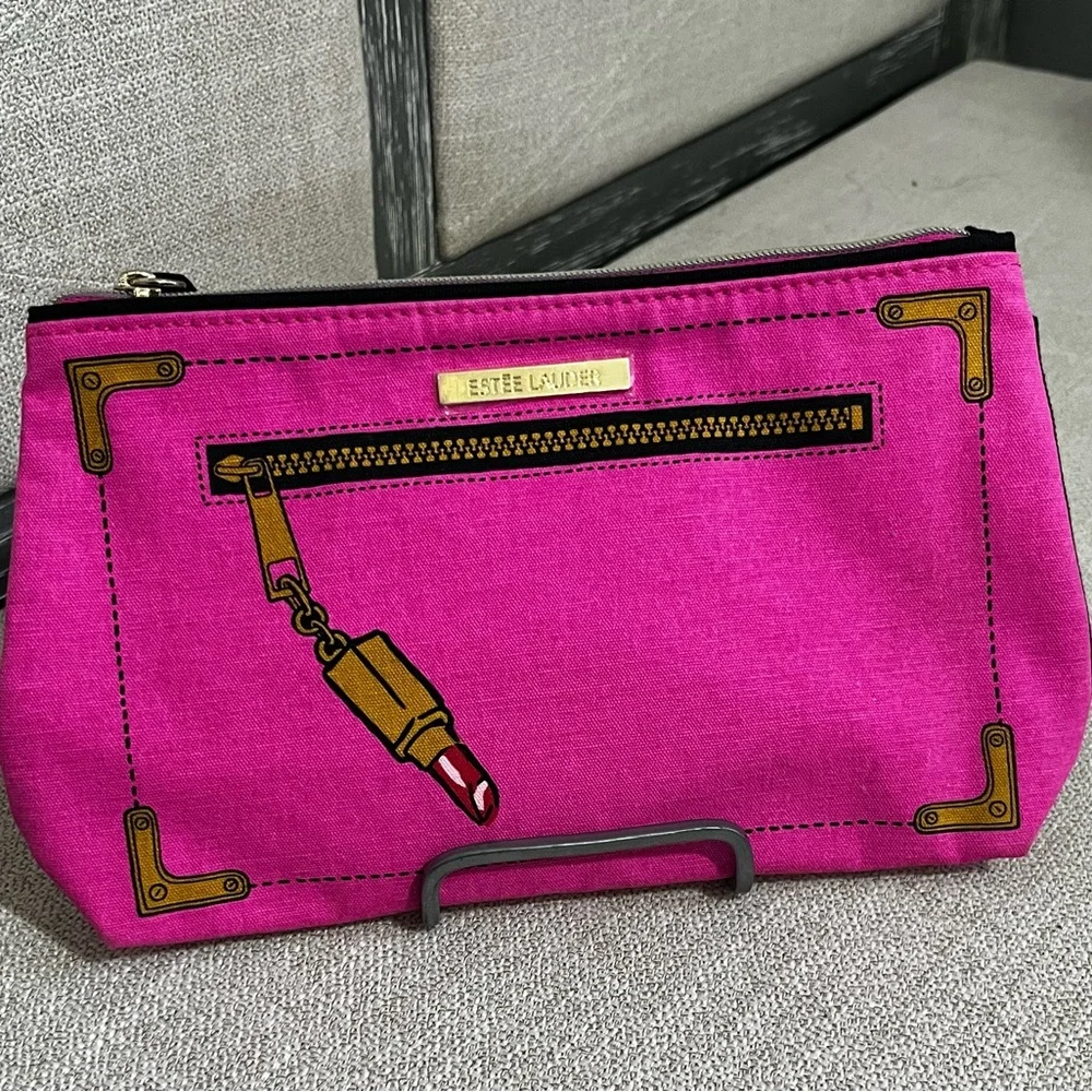 Estee Lauder Hot Pink Cosmetic Pouch & stickers